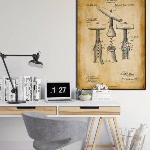 Vintage Wall Art | Corkscrew Patent Print, Framed Art Print, 20×28 inches Vintage Wall Art Vintage Wall Art