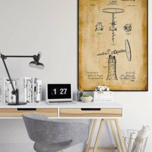 Vintage Wall Art | Corkscrew Patent Print, Framed Art Print, 28×40 inches Vintage Wall Art Vintage Wall Art