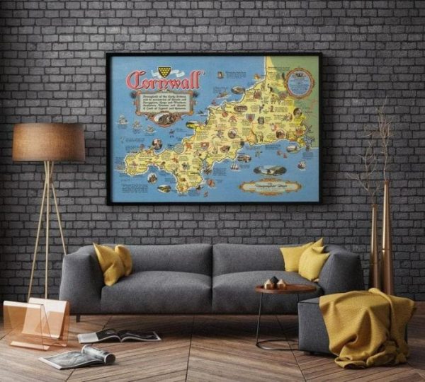 Vintage Wall Art | Cornwall Map Print, Canvas Print Wall Art, 24×28 inches Vintage Wall Art Vintage Wall Art