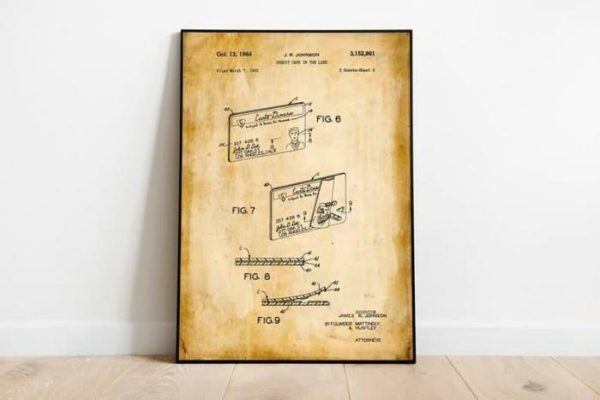 Vintage Wall Art | Credit Card Patent Print, Framed Art Print, 12×16 inches Vintage Wall Art Vintage Wall Art