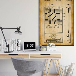 Vintage Wall Art | Crossword Puzzle Patent Print, Framed Art Print, 24×32 inches Vintage Wall Art Vintage Wall Art