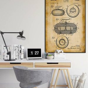 Vintage Wall Art | Curling Stone Patent Print, Framed Art Print, 12×16 inches Vintage Wall Art Vintage Wall Art