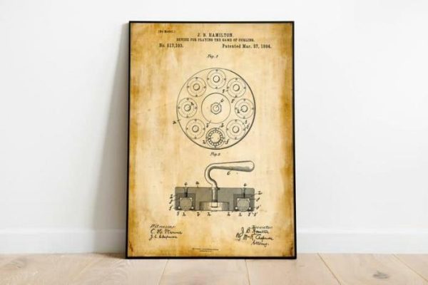 Vintage Wall Art | Curling Stone Patent Print, Framed Art Print, 16×22 inches Vintage Wall Art Vintage Wall Art