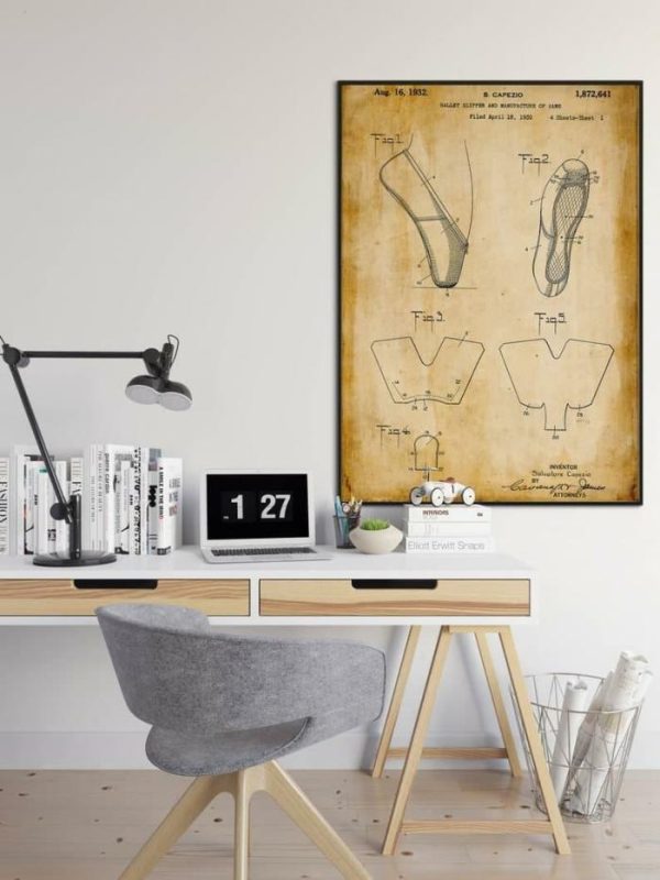 Vintage Wall Art | Dancing Shoes Patent Print, Framed Art Print, 16×22 inches Vintage Wall Art Vintage Wall Art