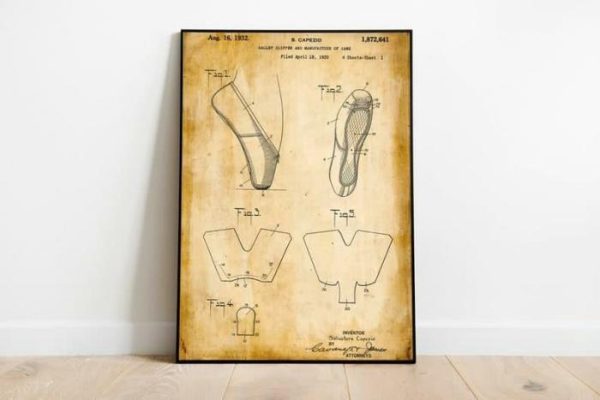 Vintage Wall Art | Dancing Shoes Patent Print, Framed Art Print, 16×22 inches Vintage Wall Art Vintage Wall Art