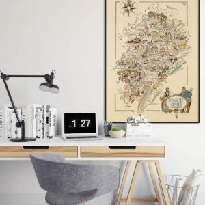 Vintage Wall Art | Decorative Map Of Bourgogne Franche Comte, France, Vintage Map Art, 28×40 inches Vintage Wall Art Vintage Wall Art