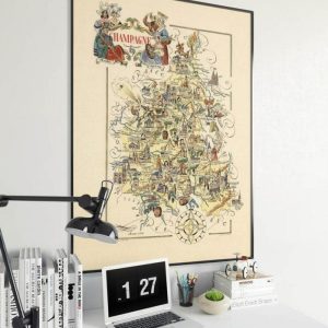 Vintage Wall Art | Decorative Map Of Champagne Region, France, Vintage Map Art, 24×32 inches Vintage Wall Art Vintage Wall Art