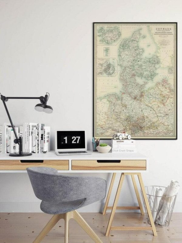 Vintage Wall Art | Denmark Map Wall Print, 1893 Denmark Map, 20×24 inches Vintage Wall Art Vintage Wall Art