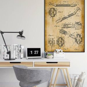 Vintage Wall Art | Dental Drill Patent Print, Framed Art Print, 20×28 inches Vintage Wall Art Vintage Wall Art