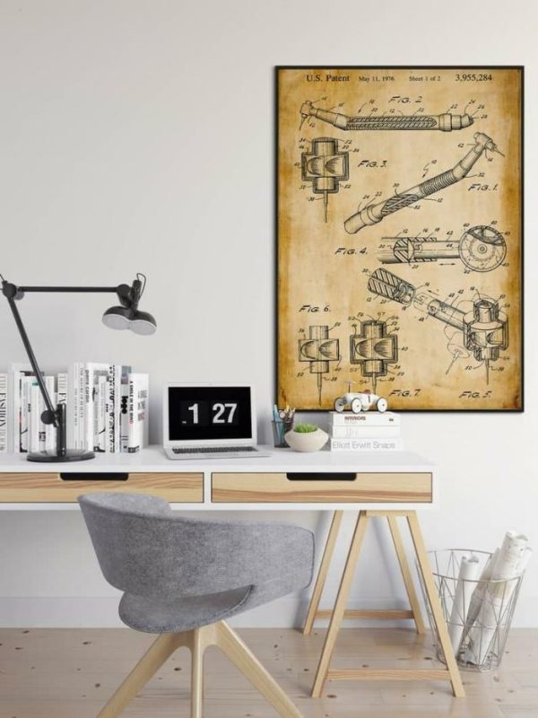 Vintage Wall Art | Dental Drill Patent Print, Framed Art Print, 20×28 inches Vintage Wall Art Vintage Wall Art