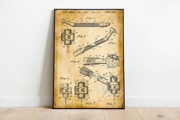 Vintage Wall Art | Dental Drill Patent Print, Framed Art Print, 20×28 inches Vintage Wall Art Vintage Wall Art