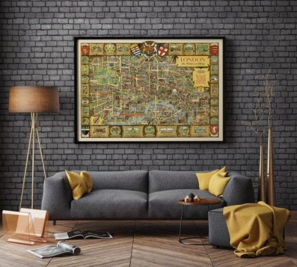 Vintage Wall Art | Detailed Pictorial Street Map Of London, Vintage Map Wall Print, 16×20 inches Vintage Wall Art Vintage Wall Art