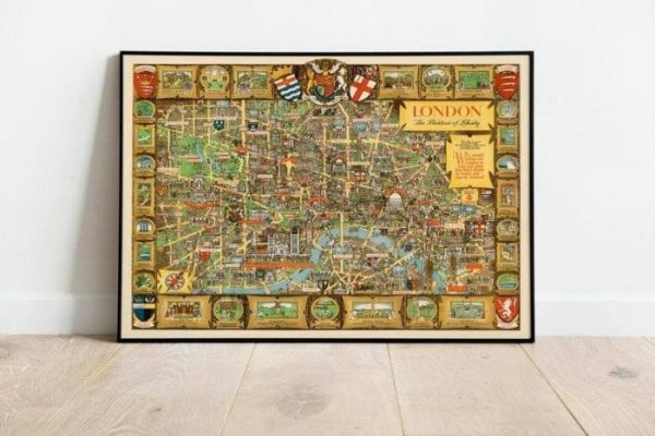 Vintage Wall Art | Detailed Pictorial Street Map Of London, Vintage Map Wall Print, 16×20 inches Vintage Wall Art Vintage Wall Art