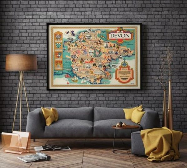 Vintage Wall Art | Devon Map Print, Art History, 12×16 inches Vintage Wall Art Vintage Wall Art