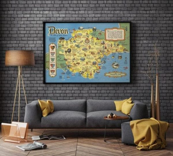 Vintage Wall Art | Devon Map Print, Canvas Print Wall Art, 20×22 inches Vintage Wall Art Vintage Wall Art