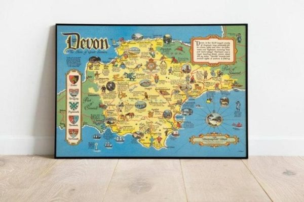 Vintage Wall Art | Devon Map Print, Canvas Print Wall Art, 20×22 inches Vintage Wall Art Vintage Wall Art