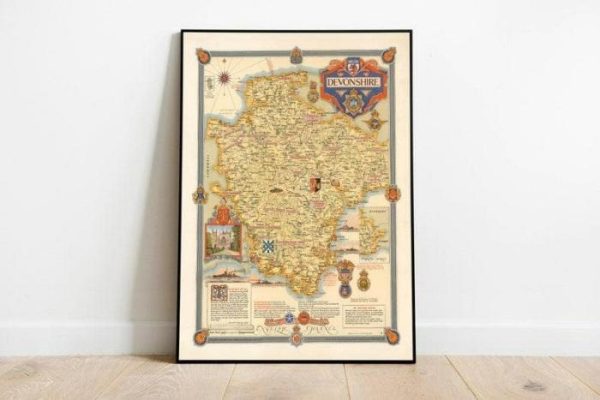 Vintage Wall Art | Devonshire Map Print Wall Art, Exeter Vintage Map Wall Prints, 12×16 inches Vintage Wall Art Vintage Wall Art