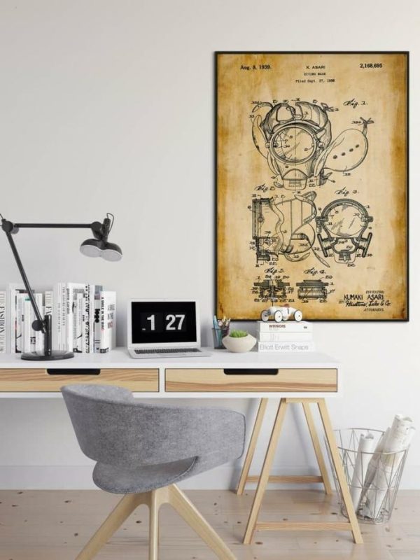 Vintage Wall Art | Diving Suit Patent Print, Framed Art Print, 20×28 inches Vintage Wall Art Vintage Wall Art