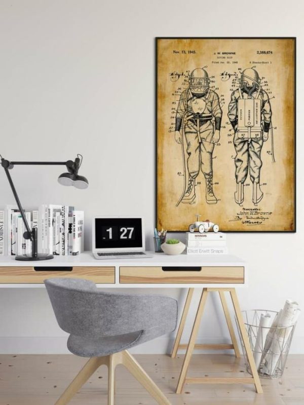 Vintage Wall Art | Diving Suits Patent Print, Framed Art Print, 20×28 inches Vintage Wall Art Vintage Wall Art