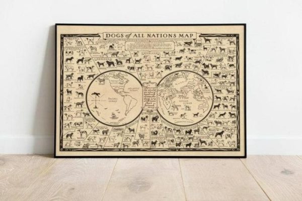 Vintage Wall Art | Dogs Of All Nations, Dogs Nations Map, 28×36 inches Vintage Wall Art Vintage Wall Art