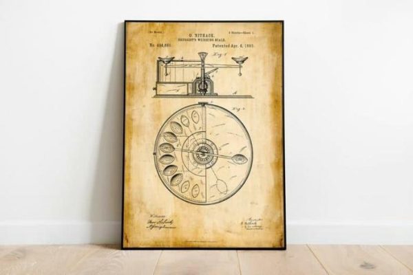 Vintage Wall Art | Drug Weighing Scale Patent Print, Framed Art Print, 12×16 inches Vintage Wall Art Vintage Wall Art