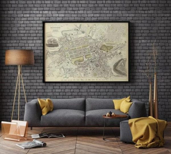 Vintage Wall Art | Edinburgh City Map Wall Print, Framed Map Wall Decor, 32×36 inches Vintage Wall Art Vintage Wall Art