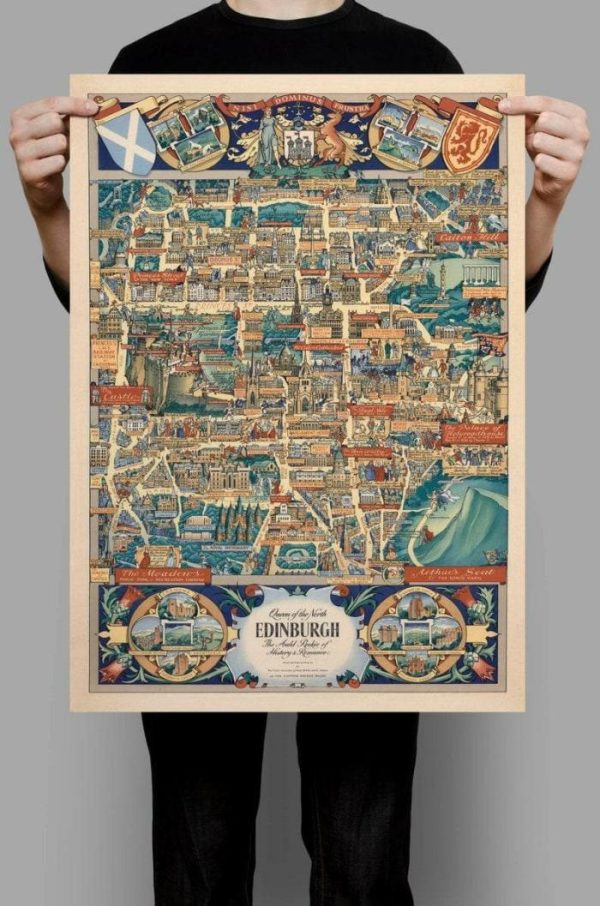 Vintage Wall Art | Edinburgh Vintage Map Wall Print, Edinburgh Canvas Wall Art, 16×24 inches Vintage Wall Art Vintage Wall Art