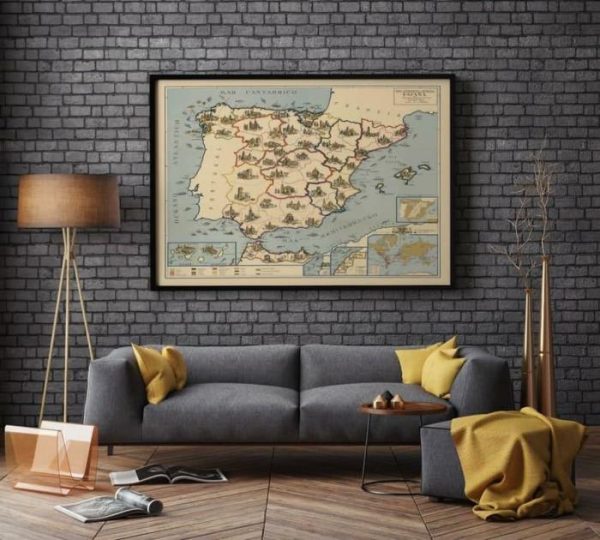 Vintage Wall Art | Education In Spain And Morocco Map Poster, Canvas Print Wall Art, 28×32 inches Vintage Wall Art Vintage Wall Art