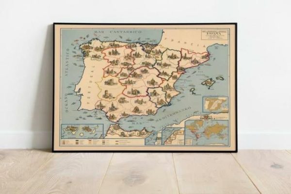 Vintage Wall Art | Education In Spain And Morocco Map Poster, Canvas Print Wall Art, 28×32 inches Vintage Wall Art Vintage Wall Art