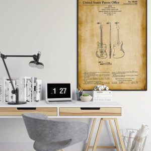 Vintage Wall Art | Electric Guitar Patent Print, Framed Art Print, 20×28 inches Vintage Wall Art Vintage Wall Art