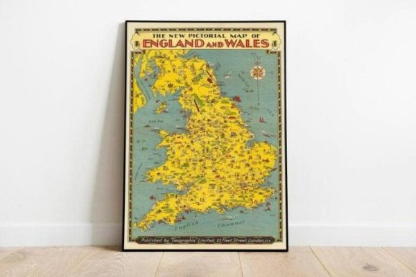 Vintage Wall Art | England Map Print, Art History, 12×16 inches Vintage Wall Art Vintage Wall Art