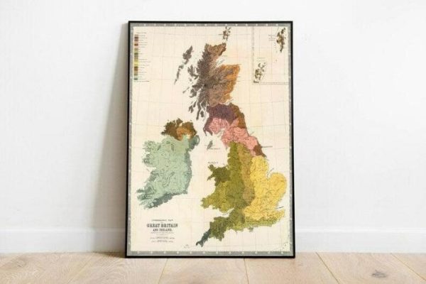 Vintage Wall Art | Ethnographic Map British Islands, Map Of Uk In Early 19Th Century, 24×30 inches Vintage Wall Art Vintage Wall Art