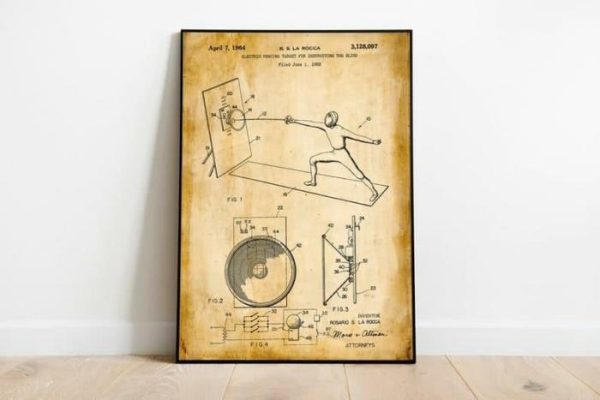 Vintage Wall Art | Fencing Patent Print, Framed Art Print, 16×22 inches Vintage Wall Art Vintage Wall Art