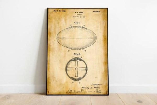 Vintage Wall Art | Football Patent Print, Framed Art Print, 12×16 inches Vintage Wall Art Vintage Wall Art