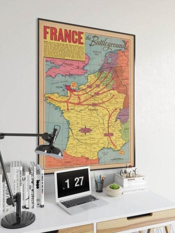 Vintage Wall Art | France World War 2 Map Print, Poster Print, 28×40 inches Vintage Wall Art Vintage Wall Art