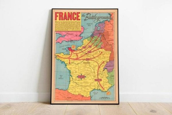 Vintage Wall Art | France World War 2 Map Print, Poster Print, 28×40 inches Vintage Wall Art Vintage Wall Art