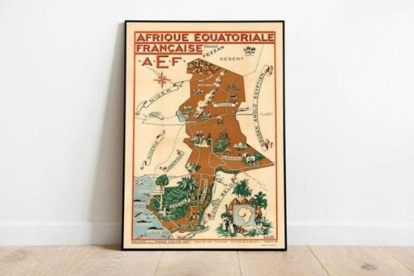 Vintage Wall Art | Franch Equatorial Africa Map Poster, Congo, Gabon And Chad Old Map Wall Print, 20×30 inches Vintage Wall Art Vintage Wall Art