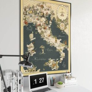 Vintage Wall Art | Gastronomic Map Of Italy, Poster Art, 16×22 inches Vintage Wall Art Vintage Wall Art