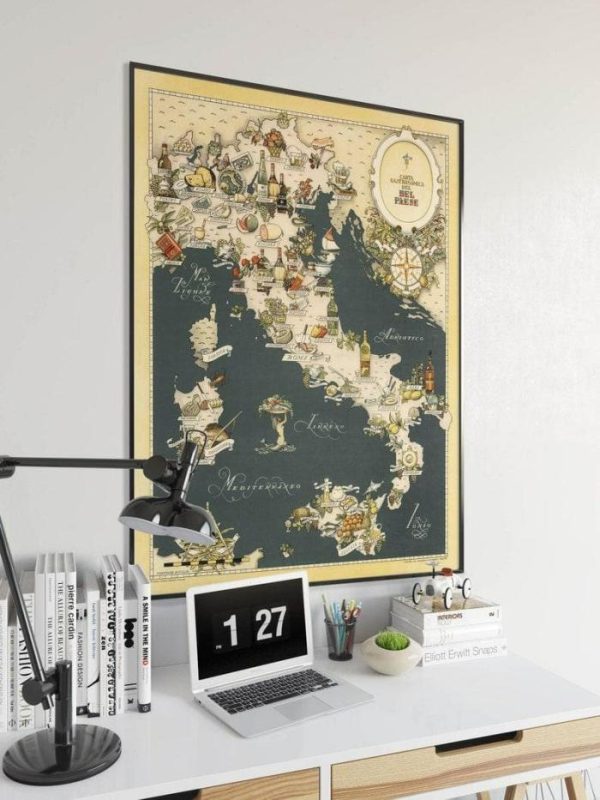 Vintage Wall Art | Gastronomic Map Of Italy, Poster Art, 16×22 inches Vintage Wall Art Vintage Wall Art