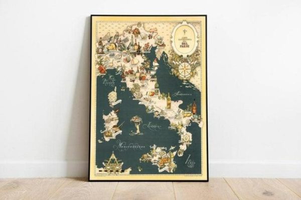 Vintage Wall Art | Gastronomic Map Of Italy, Poster Art, 16×22 inches Vintage Wall Art Vintage Wall Art