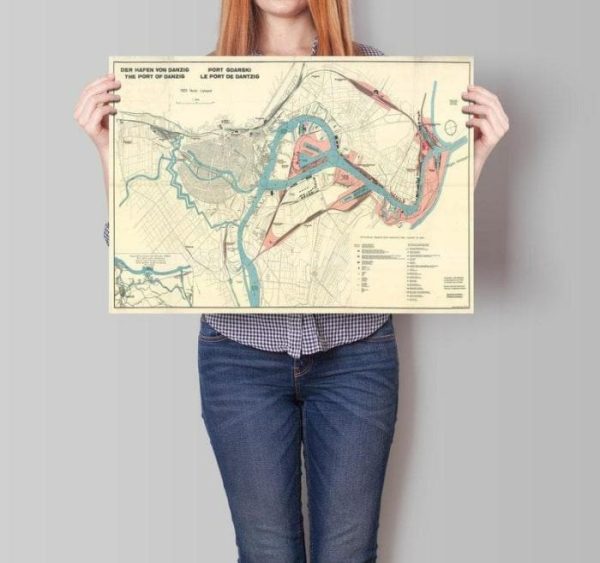 Vintage Wall Art | Gdansk City Map Wall Print, Framed Map Wall Decor, 16×30 inches Vintage Wall Art Vintage Wall Art