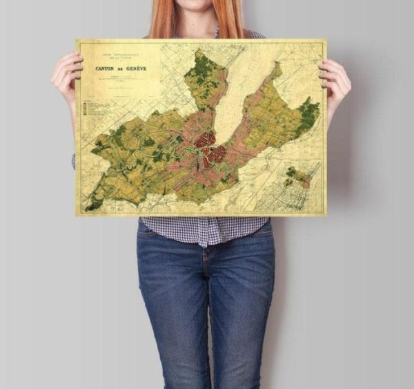 Vintage Wall Art | Geneva City Map Wall Print, Framed Map Wall Decor, 12×16 inches Vintage Wall Art Vintage Wall Art