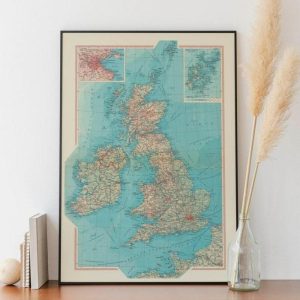 Vintage Wall Art | Geographical Map Of Great Britain And Ireland, Map Wall Decor, 28×40 inches Vintage Wall Art Vintage Wall Art