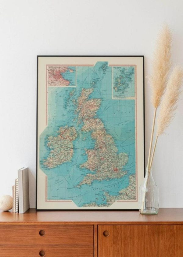 Vintage Wall Art | Geographical Map Of Great Britain And Ireland, Map Wall Decor, 28×40 inches Vintage Wall Art Vintage Wall Art