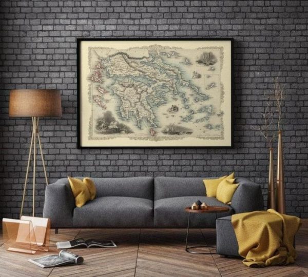 Vintage Wall Art | Greece Map 1851, Greece Map Wall Art, 32×40 inches Vintage Wall Art Vintage Wall Art