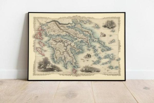 Vintage Wall Art | Greece Map 1851, Greece Map Wall Art, 32×40 inches Vintage Wall Art Vintage Wall Art