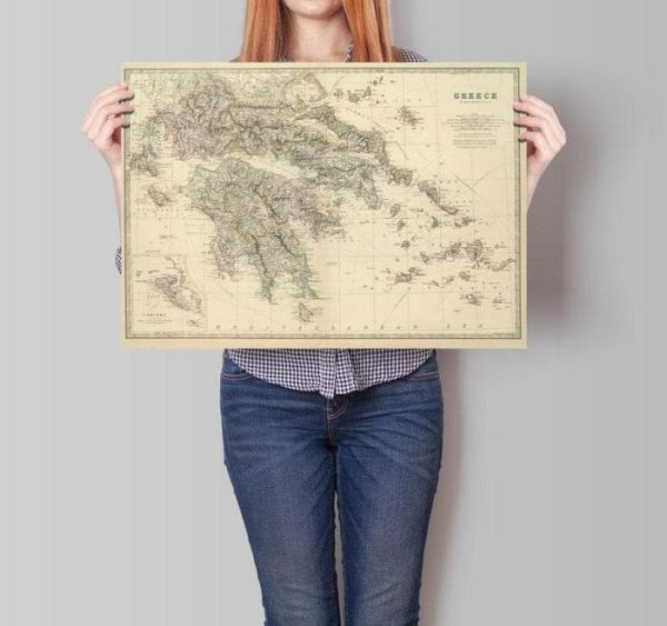 Vintage Wall Art | Greece Map Wall Print, 1879 Greece Map, 12×16 inches Vintage Wall Art Vintage Wall Art