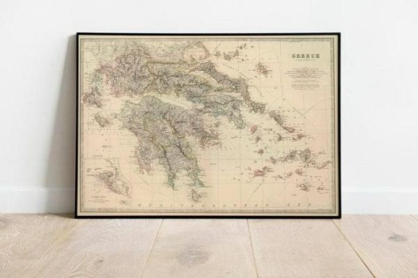 Vintage Wall Art | Greece Map Wall Print, 1879 Greece Map, 12×16 inches Vintage Wall Art Vintage Wall Art