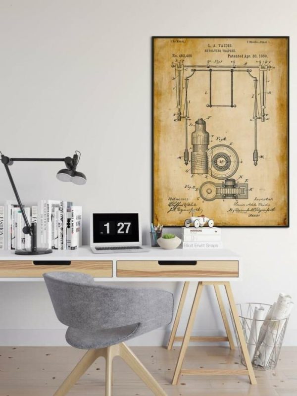 Vintage Wall Art | Gymnastics Patent Print, Framed Art Print, 28×40 inches Vintage Wall Art Vintage Wall Art