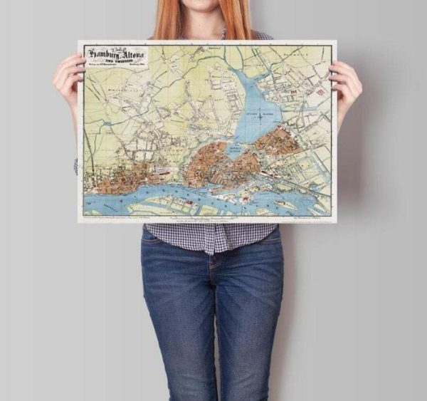 Vintage Wall Art | Hamburg City Map Wall Print, Framed Map Wall Decor, 24×30 inches Vintage Wall Art Vintage Wall Art